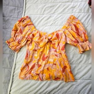 Nine West Floral Off-Shoulder Top - Orange and Pink. Size M